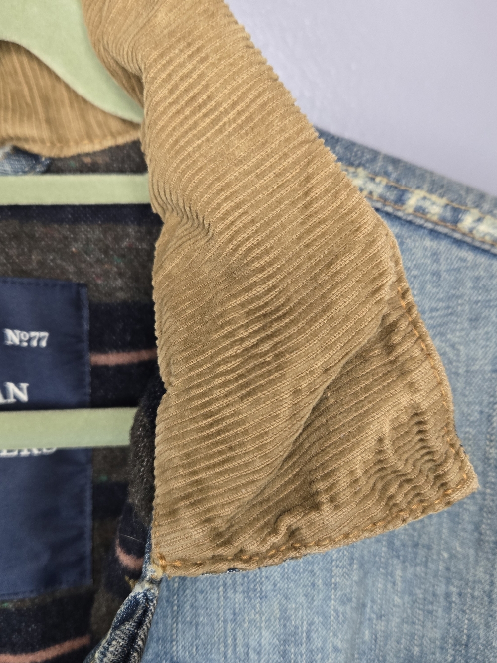 American Eagle Outfitters Blue Denim Jacket with Brown Corduroy Collar - Picture 12 of 16